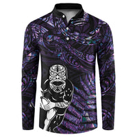 New Zealand Maori Rugby Personalised Button Sweatshirt Ta Moko Silver Fern - Paua Purple LT7 Purple - Polynesian Pride