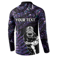 New Zealand Maori Rugby Personalised Button Sweatshirt Ta Moko Silver Fern - Paua Purple LT7 - Polynesian Pride
