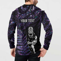 New Zealand Maori Rugby Personalised Button Sweatshirt Ta Moko Silver Fern - Paua Purple LT7 - Polynesian Pride