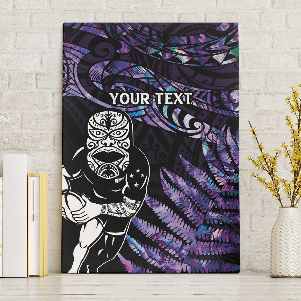 New Zealand Maori Rugby Personalised Canvas Wall Art Ta Moko Silver Fern - Paua Purple