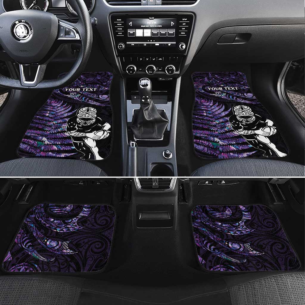 New Zealand Maori Rugby Personalised Car Mats Ta Moko Silver Fern - Paua Purple