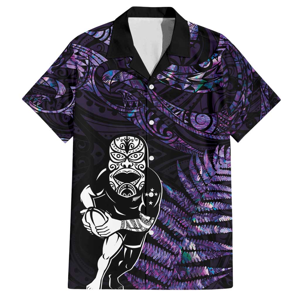 New Zealand Maori Rugby Personalised Family Matching Off Shoulder Maxi Dress and Hawaiian Shirt Ta Moko Silver Fern - Paua Purple LT7 Dad's Shirt - Short Sleeve Purple - Polynesian Pride