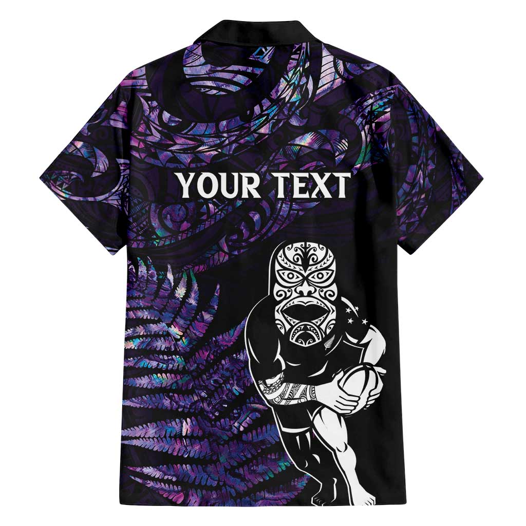 New Zealand Maori Rugby Personalised Family Matching Off Shoulder Maxi Dress and Hawaiian Shirt Ta Moko Silver Fern - Paua Purple LT7 - Polynesian Pride
