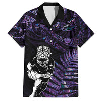 New Zealand Maori Rugby Personalised Family Matching Off Shoulder Short Dress and Hawaiian Shirt Ta Moko Silver Fern - Paua Purple LT7 Dad's Shirt - Short Sleeve Purple - Polynesian Pride