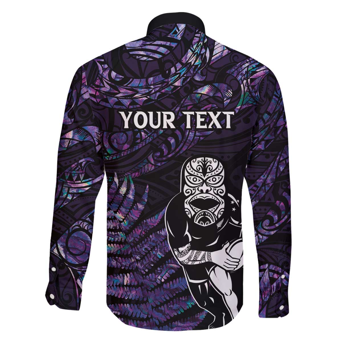 New Zealand Maori Rugby Personalised Family Matching Off Shoulder Short Dress and Hawaiian Shirt Ta Moko Silver Fern - Paua Purple LT7 - Polynesian Pride