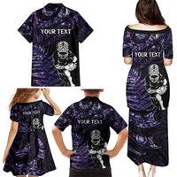 New Zealand Maori Rugby Personalised Family Matching Puletasi and Hawaiian Shirt Ta Moko Silver Fern - Paua Purple LT7 - Polynesian Pride