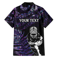 New Zealand Maori Rugby Personalised Family Matching Short Sleeve Bodycon Dress and Hawaiian Shirt Ta Moko Silver Fern - Paua Purple LT7 - Polynesian Pride