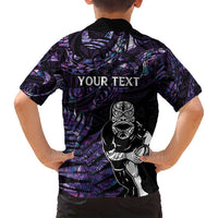 New Zealand Maori Rugby Personalised Family Matching Tank Maxi Dress and Hawaiian Shirt Ta Moko Silver Fern - Paua Purple LT7 - Polynesian Pride
