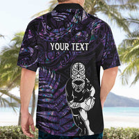 New Zealand Maori Rugby Personalised Hawaiian Shirt Ta Moko Silver Fern - Paua Purple LT7 - Polynesian Pride