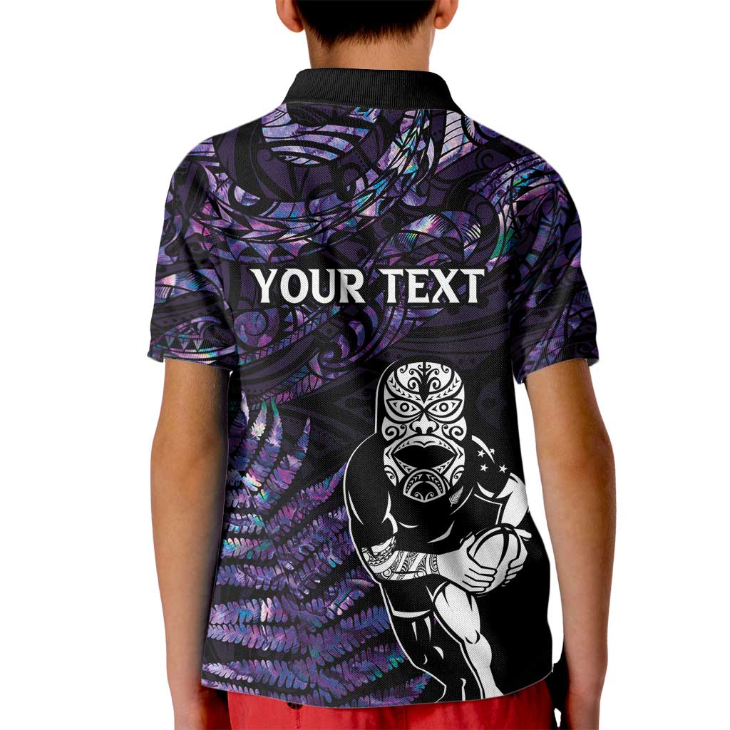 New Zealand Maori Rugby Personalised Kid Polo Shirt Ta Moko Silver Fern - Paua Purple LT7 - Polynesian Pride