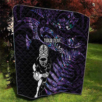New Zealand Maori Rugby Personalised Quilt Ta Moko Silver Fern - Paua Purple LT7 - Polynesian Pride