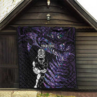 New Zealand Maori Rugby Personalised Quilt Ta Moko Silver Fern - Paua Purple LT7 - Polynesian Pride