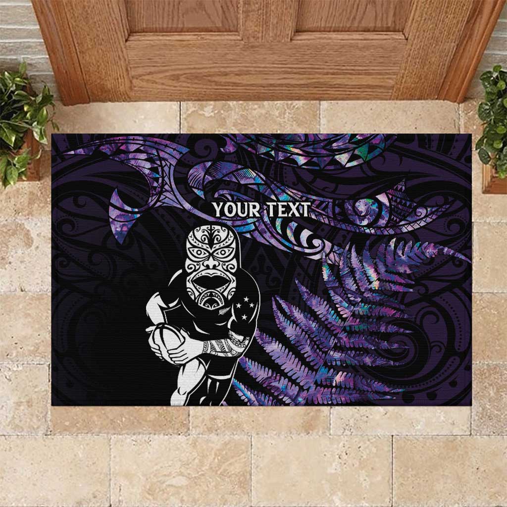 New Zealand Maori Rugby Personalised Rubber Doormat Ta Moko Silver Fern - Paua Purple LT7 Purple - Polynesian Pride