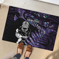 New Zealand Maori Rugby Personalised Rubber Doormat Ta Moko Silver Fern - Paua Purple LT7 - Polynesian Pride