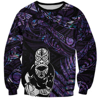 New Zealand Maori Rugby Personalised Sweatshirt Ta Moko Silver Fern - Paua Purple LT7 Unisex Purple - Polynesian Pride
