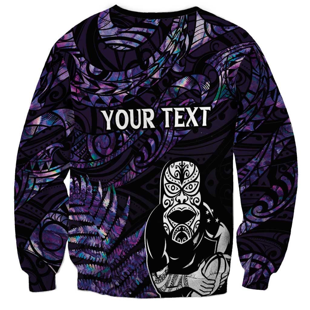 New Zealand Maori Rugby Personalised Sweatshirt Ta Moko Silver Fern - Paua Purple LT7 - Polynesian Pride