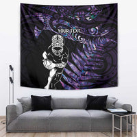 New Zealand Maori Rugby Personalised Tapestry Ta Moko Silver Fern - Paua Purple