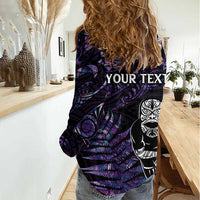 New Zealand Maori Rugby Personalised Women Casual Shirt Ta Moko Silver Fern - Paua Purple LT7 - Polynesian Pride