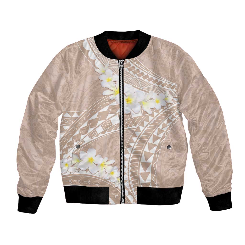 Polynesian Vintage Floral Bomber Jacket Beige Motifs LT7 Unisex Beige - Polynesian Pride