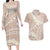 Polynesian Vintage Floral Couples Matching Long Sleeve Bodycon Dress and Hawaiian Shirt Beige Motifs - Polynesian Pride