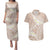 Polynesian Vintage Floral Couples Matching Puletasi and Hawaiian Shirt Beige Motifs - Polynesian Pride