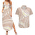 Polynesian Vintage Floral Couples Matching Summer Maxi Dress and Hawaiian Shirt Beige Motifs - Polynesian Pride