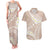 Polynesian Vintage Floral Couples Matching Tank Maxi Dress and Hawaiian Shirt Beige Motifs - Polynesian Pride