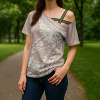 Polynesian Vintage Floral Cross Shoulder Shirt Beige Motifs - Polynesian Pride