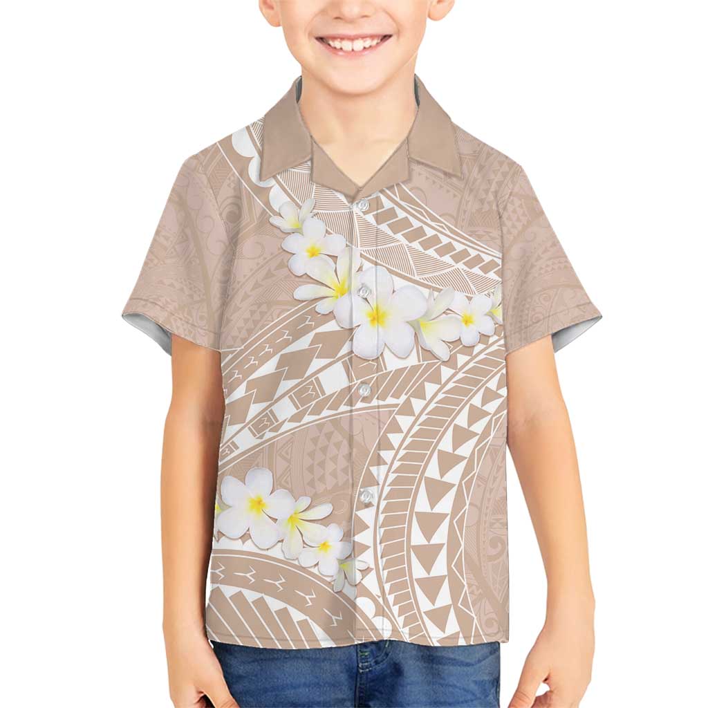 Polynesian Vintage Floral Family Matching Long Sleeve Bodycon Dress and Hawaiian Shirt Beige Motifs LT7 Son's Shirt Beige - Polynesian Pride
