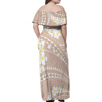 Polynesian Vintage Floral Family Matching Off Shoulder Maxi Dress and Hawaiian Shirt Beige Motifs - Polynesian Pride