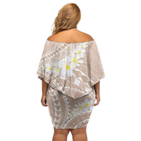 Polynesian Vintage Floral Family Matching Off Shoulder Short Dress and Hawaiian Shirt Beige Motifs - Polynesian Pride