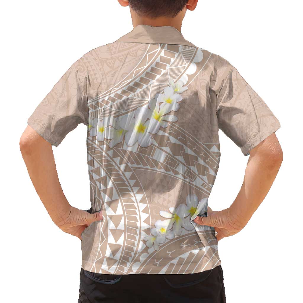 Polynesian Vintage Floral Family Matching Puletasi and Hawaiian Shirt Beige Motifs - Polynesian Pride
