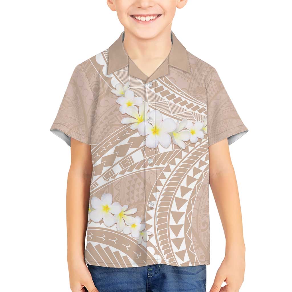 Polynesian Vintage Floral Family Matching Short Sleeve Bodycon Dress and Hawaiian Shirt Beige Motifs LT7 Son's Shirt Beige - Polynesian Pride