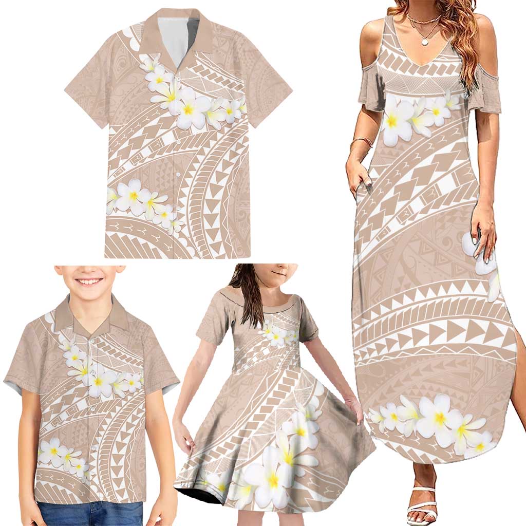 Polynesian Vintage Floral Family Matching Summer Maxi Dress and Hawaiian Shirt Beige Motifs LT7 - Polynesian Pride