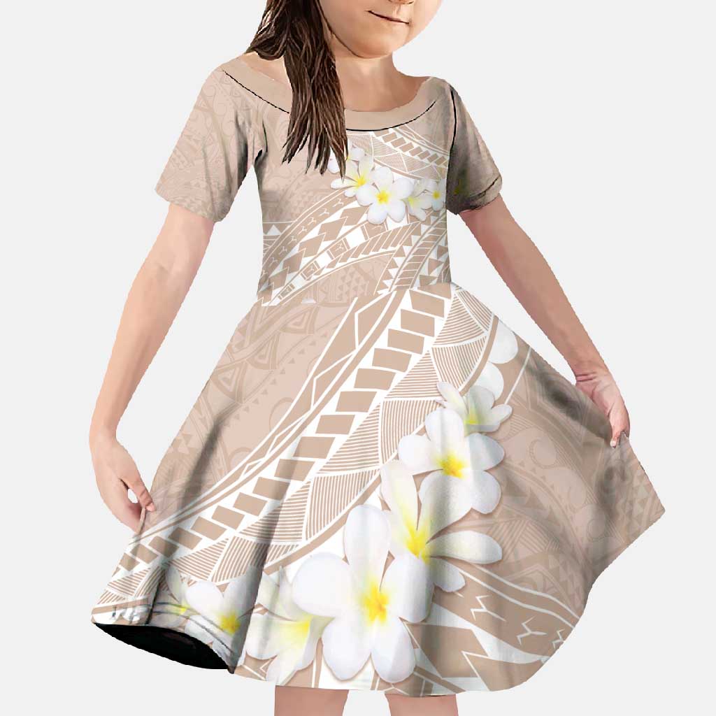 Polynesian Vintage Floral Family Matching Tank Maxi Dress and Hawaiian Shirt Beige Motifs LT7 Daughter's Dress Beige - Polynesian Pride