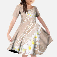 Polynesian Vintage Floral Family Matching Tank Maxi Dress and Hawaiian Shirt Beige Motifs LT7 Daughter's Dress Beige - Polynesian Pride
