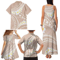 Polynesian Vintage Floral Family Matching Tank Maxi Dress and Hawaiian Shirt Beige Motifs LT7 - Polynesian Pride