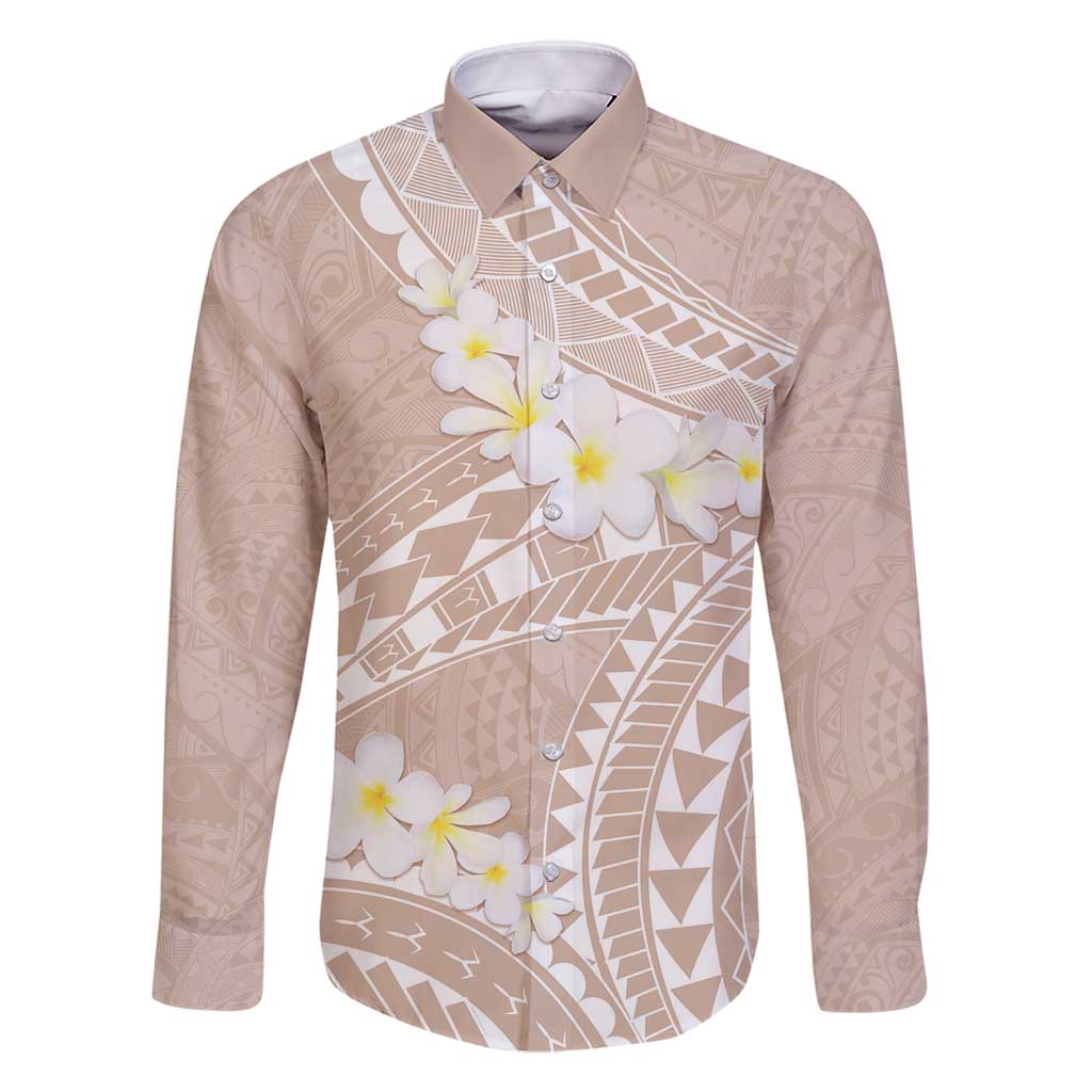 Polynesian Vintage Floral Family Matching Tank Maxi Dress and Hawaiian Shirt Beige Motifs LT7 Dad's Shirt - Long Sleeve Beige - Polynesian Pride