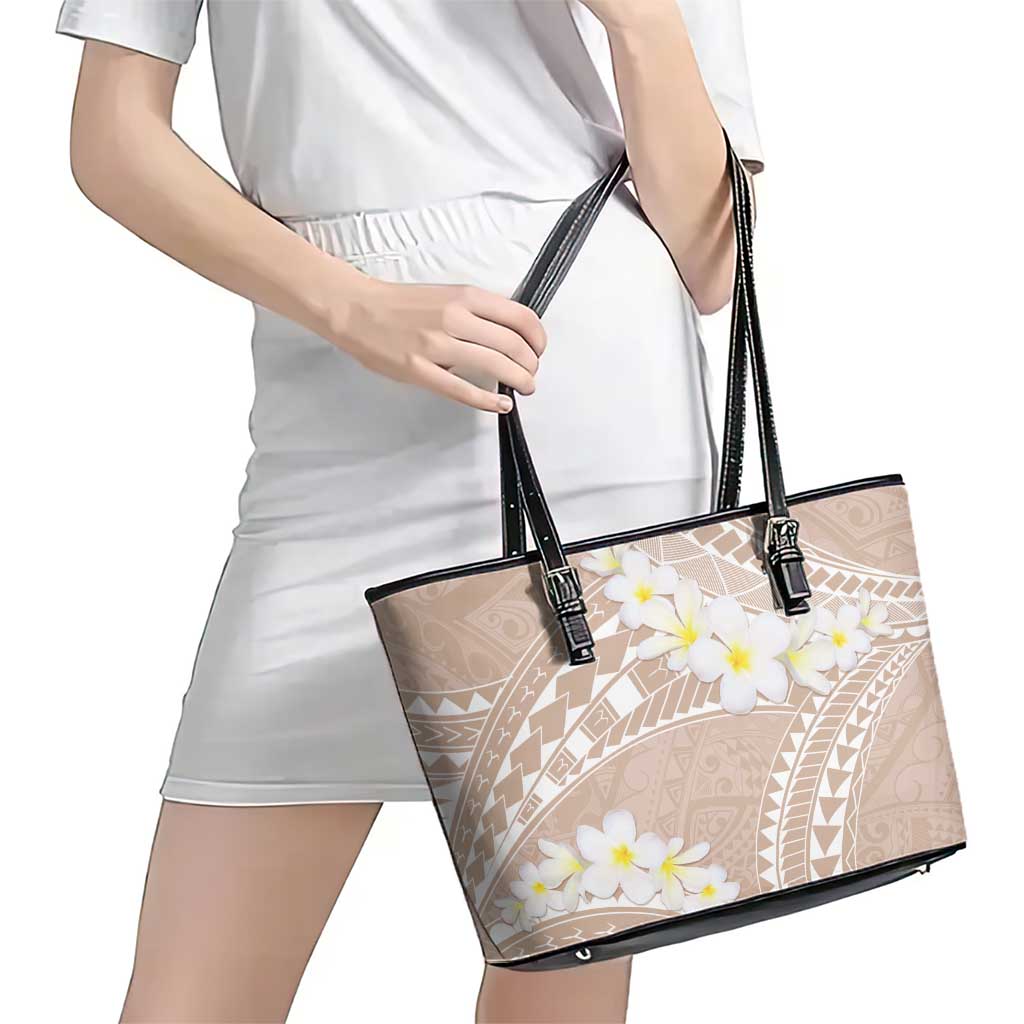 Polynesian Vintage Floral Leather Tote Bag Beige Motifs - Polynesian Pride