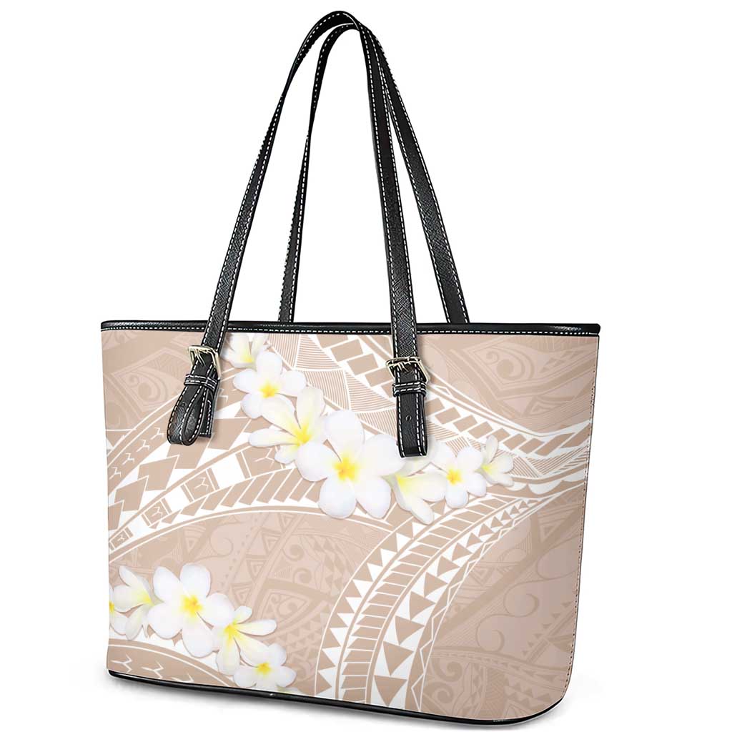 Polynesian Vintage Floral Leather Tote Bag Beige Motifs - Polynesian Pride