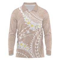 Polynesian Vintage Floral Long Sleeve Polo Shirt Beige Motifs LT7 Beige - Polynesian Pride