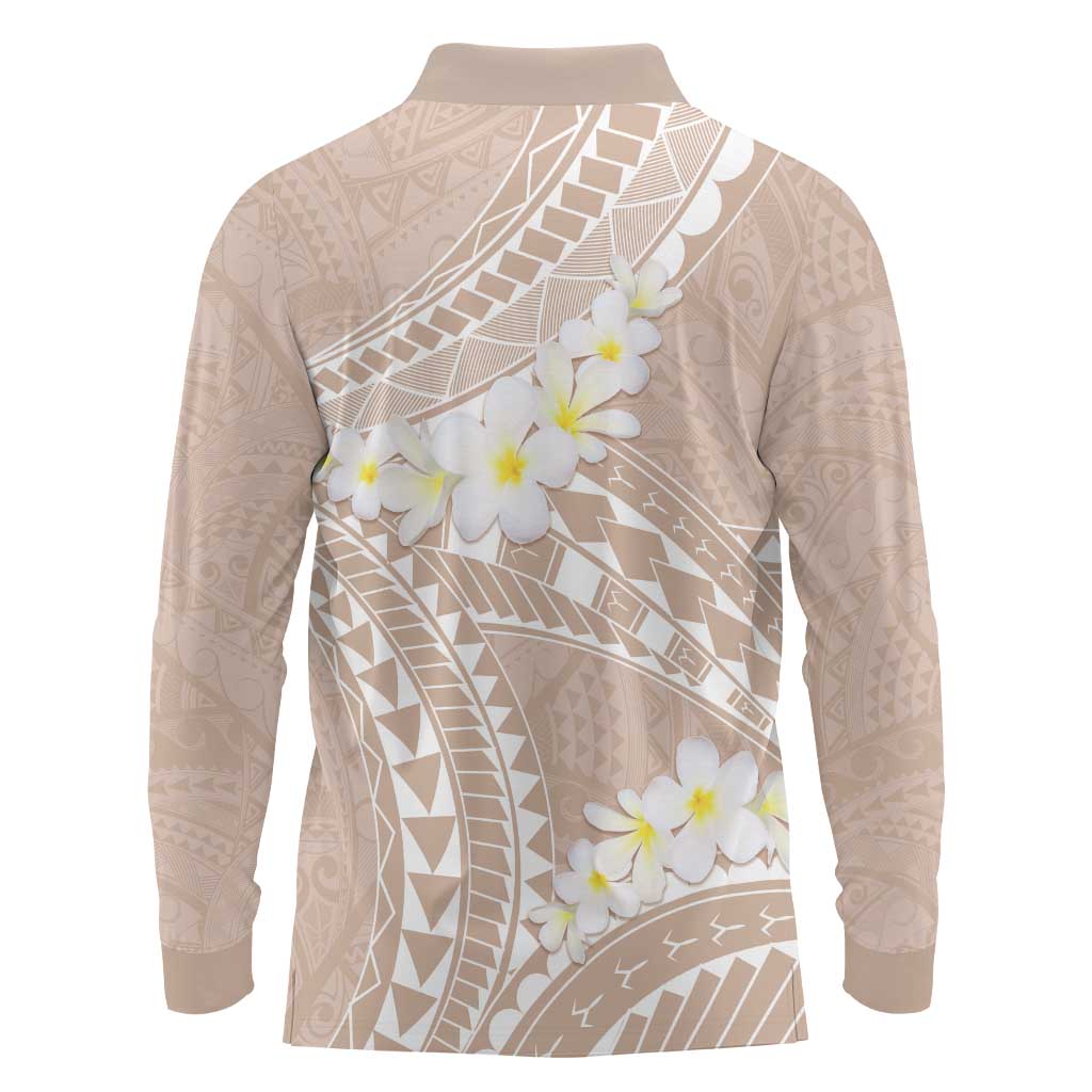 Polynesian Vintage Floral Long Sleeve Polo Shirt Beige Motifs LT7 - Polynesian Pride