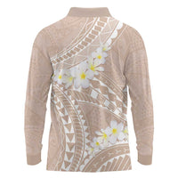Polynesian Vintage Floral Long Sleeve Polo Shirt Beige Motifs LT7 - Polynesian Pride
