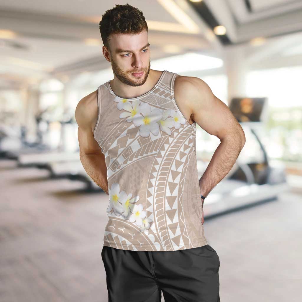 Polynesian Vintage Floral Men Tank Top Beige Motifs - Polynesian Pride