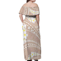 Polynesian Vintage Floral Off Shoulder Maxi Dress Beige Motifs - Polynesian Pride