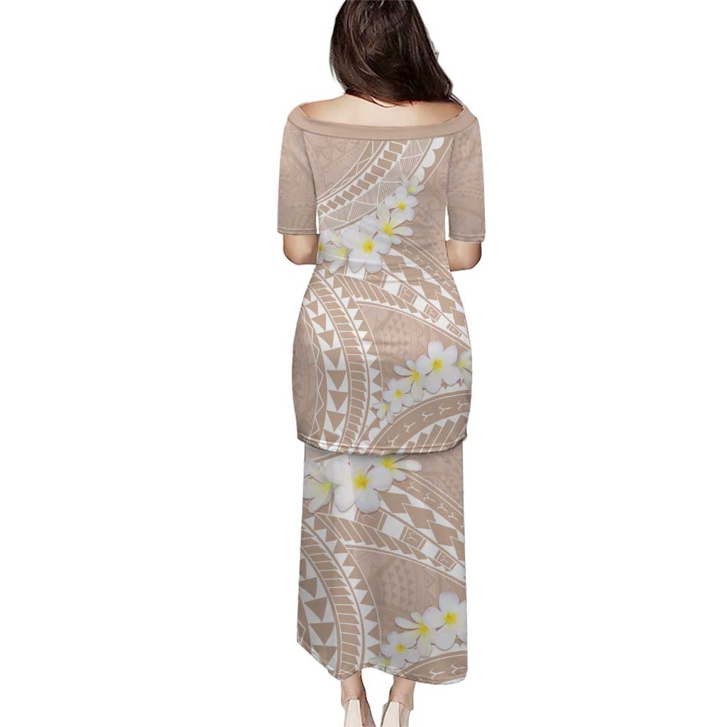 Polynesian Vintage Floral Puletasi Beige Motifs - Polynesian Pride