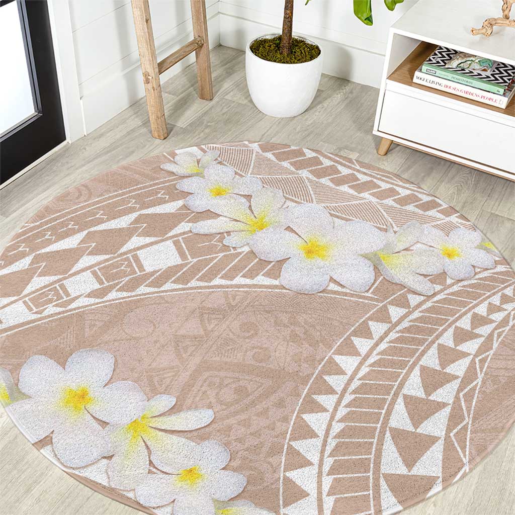 Polynesian Vintage Floral Round Carpet Beige Motifs - Polynesian Pride