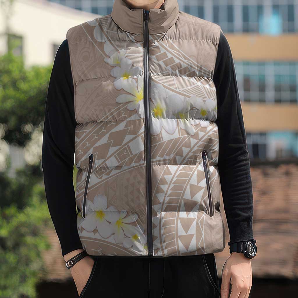 Polynesian Vintage Floral Sleeveless Puffer Jacket Beige Motifs - Polynesian Pride