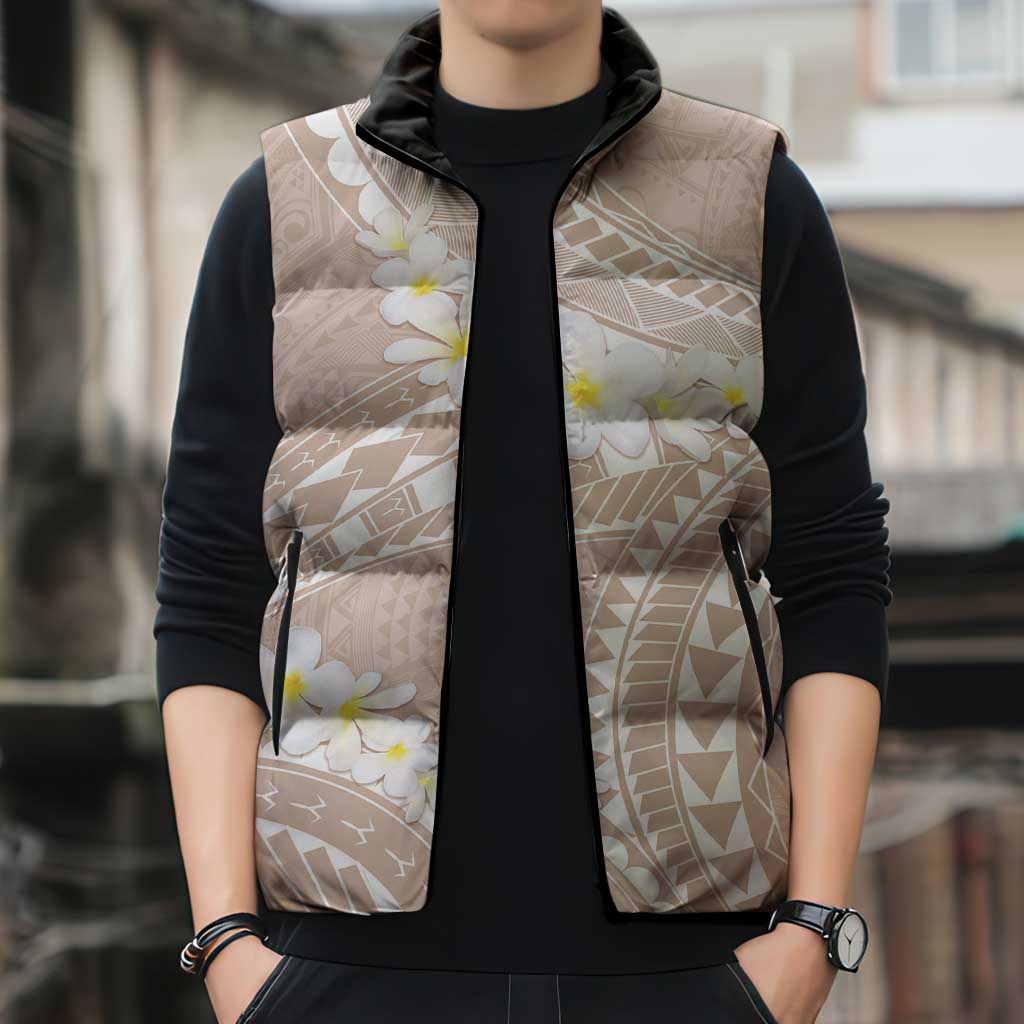 Polynesian Vintage Floral Sleeveless Puffer Jacket Beige Motifs - Polynesian Pride