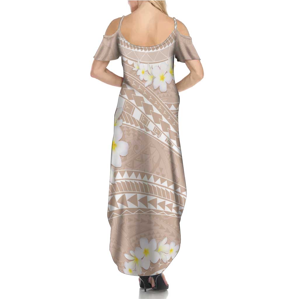 Polynesian Vintage Floral Summer Maxi Dress Beige Motifs - Polynesian Pride
